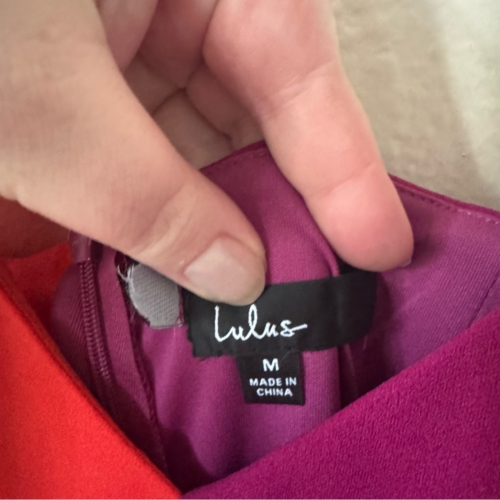Lulus | Perfect Duo Coral Red and Purple Color Block Bodycon Mini Dress - Picture 4 of 7